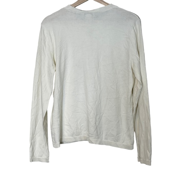 Talbots VTG Long Sleeve Lightweight Cardigan Size L Textured Knit Trim Ivory - Picture 2 of 11